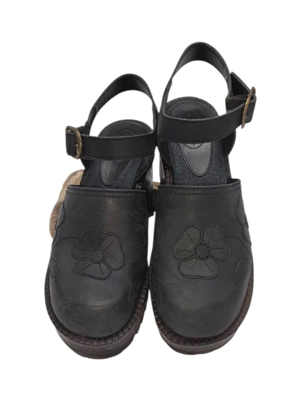 Vintage 90s Steve Madden Olive Black Floral Platform Clogs Size 8 Repair Needed